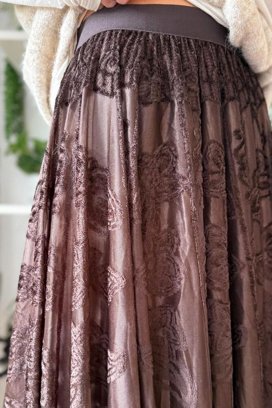 Opulance Damask Midi Skirt Rich Chocolate